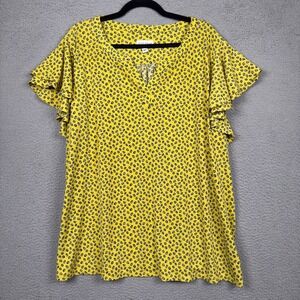 Susan Graver Top Womens 3X Yellow Lady Bug Print Liquid Knit Tunic Office Career